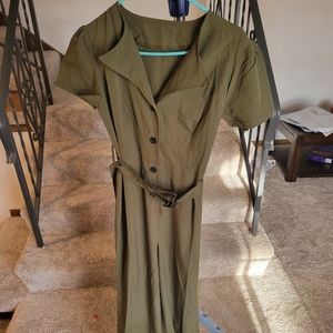 Green jumpsuit with belt